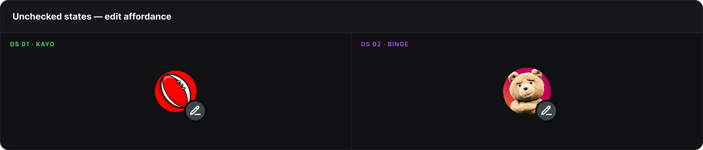 Unchecked avatars with an edit badge, for both systems