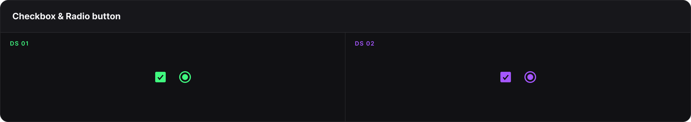 A checkbox and a radio button for both systems, green in the Kayo system and purple in the Binge system